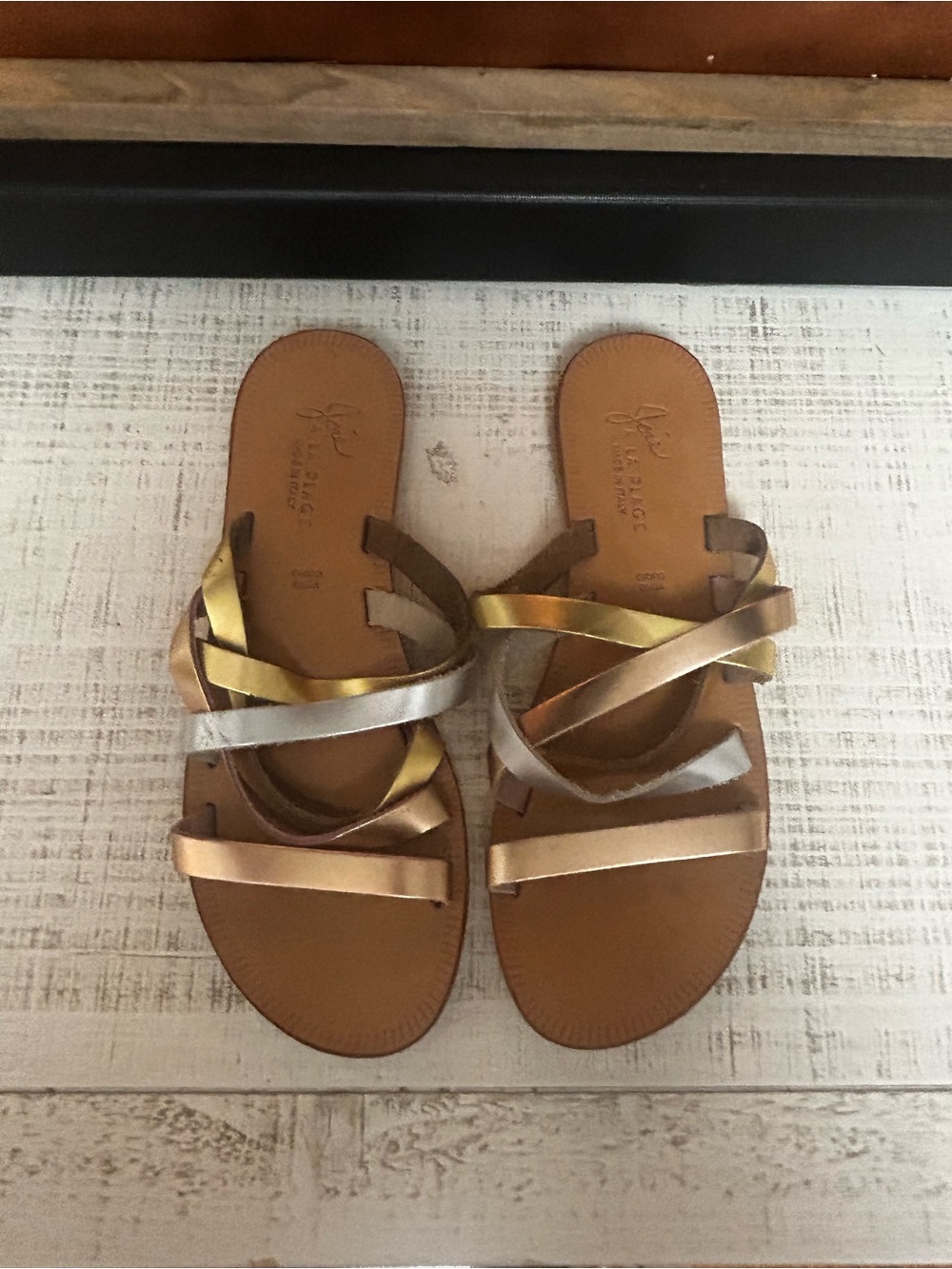 Joie Women's Metallic Multi-Strip Slide Sandals - Gold, Silver, Bronze